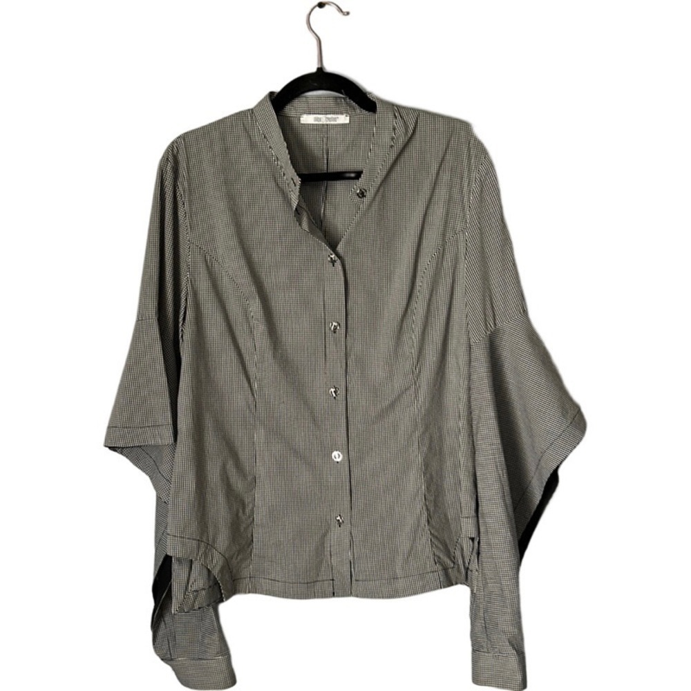 Oblique Creations checked open sleeve tailored blouse size large